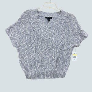 Nine West Womens Blue Speckled Short-Sleeve Cable Knit Sweater Size M